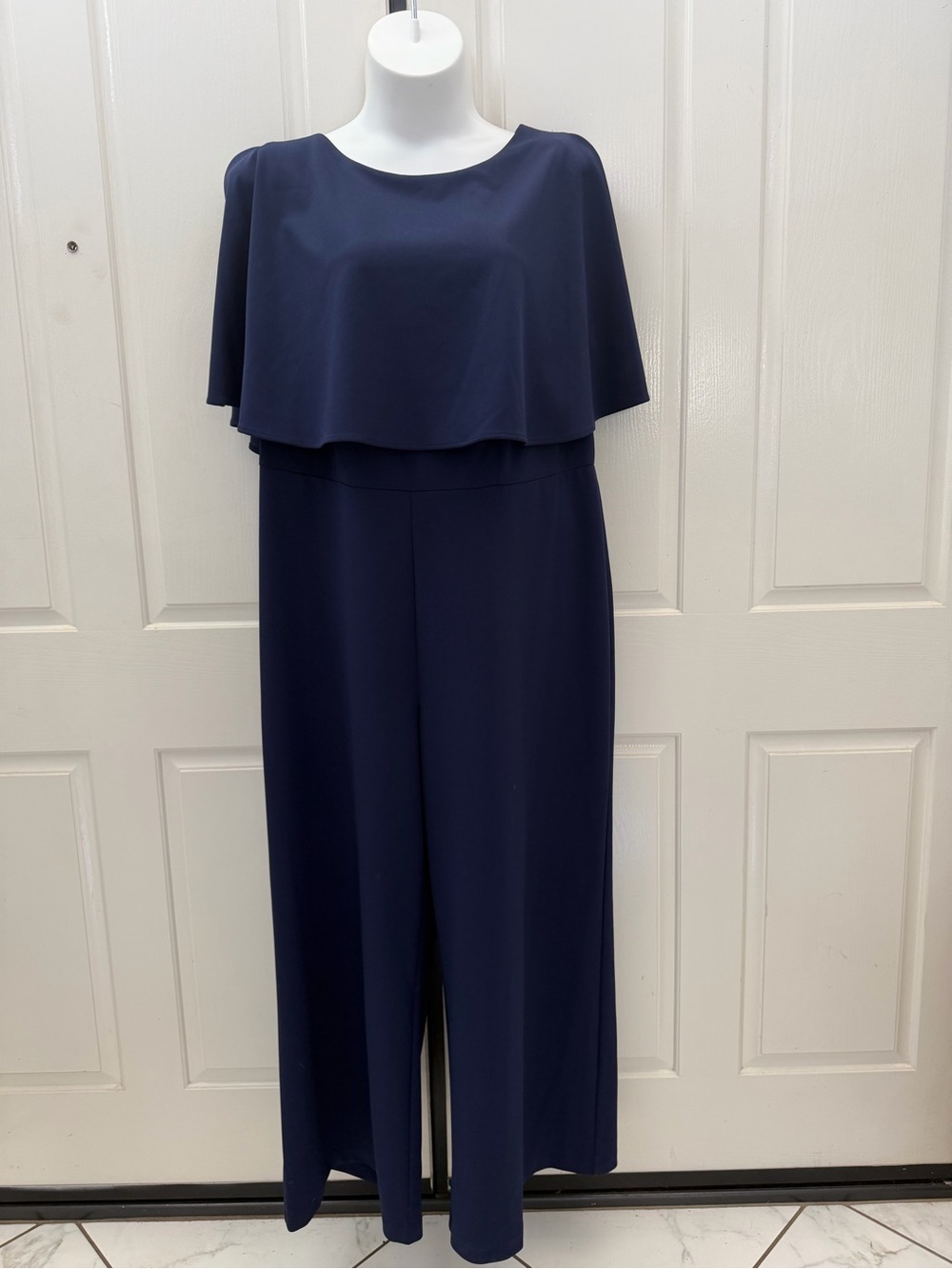 Navy Wide-Leg Jumpsuit with Cape Overlay Sz 22W